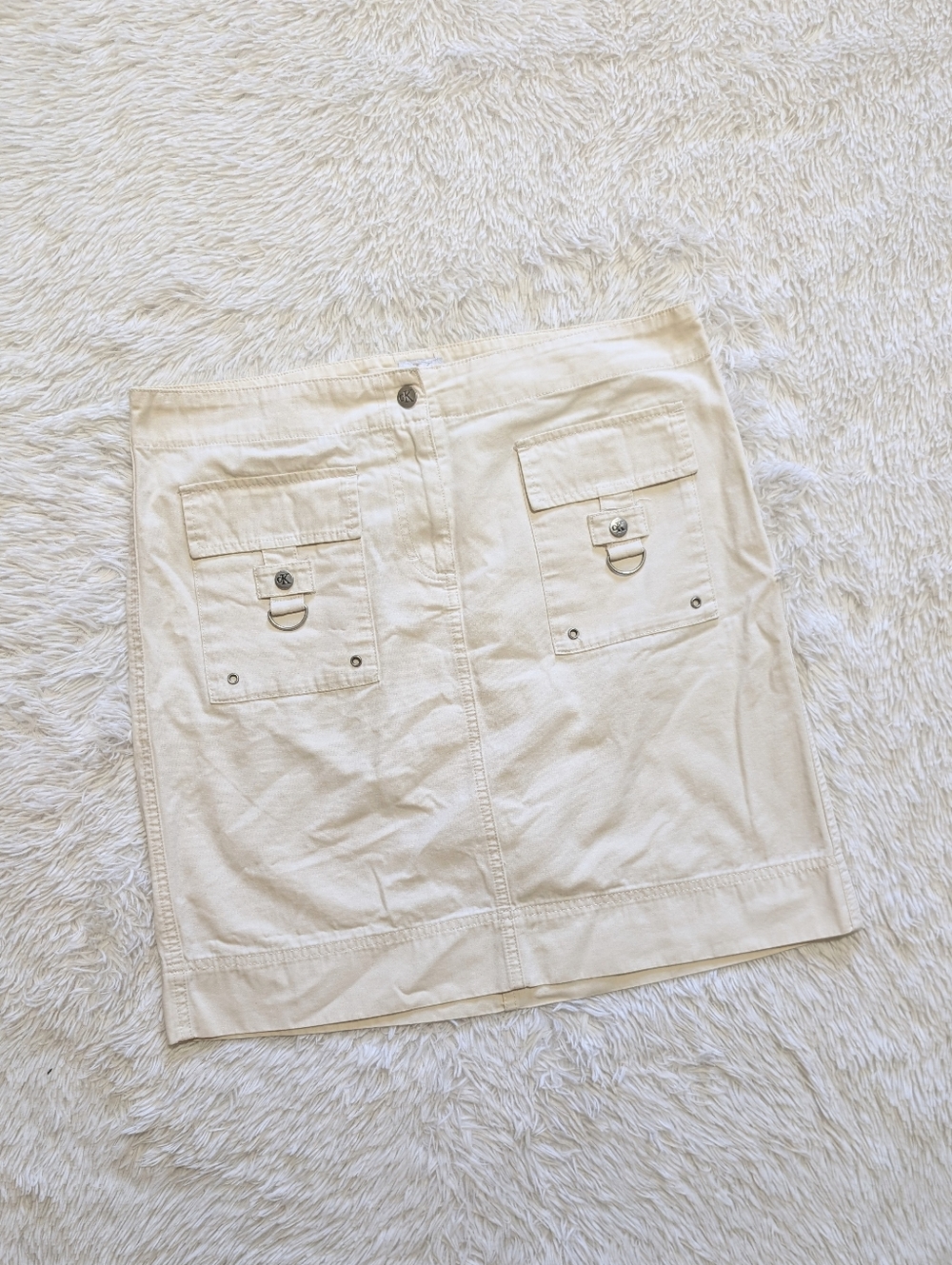 Calvin Klein Ivory Utility Pocket D-Ring 100% Cotton Summer Pencil Skirt Size 12